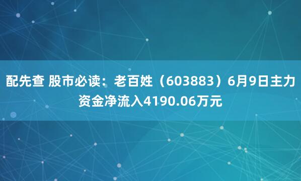 配先查 股市必读：老百姓（603883）6月9日主力资金净流入4190.06万元